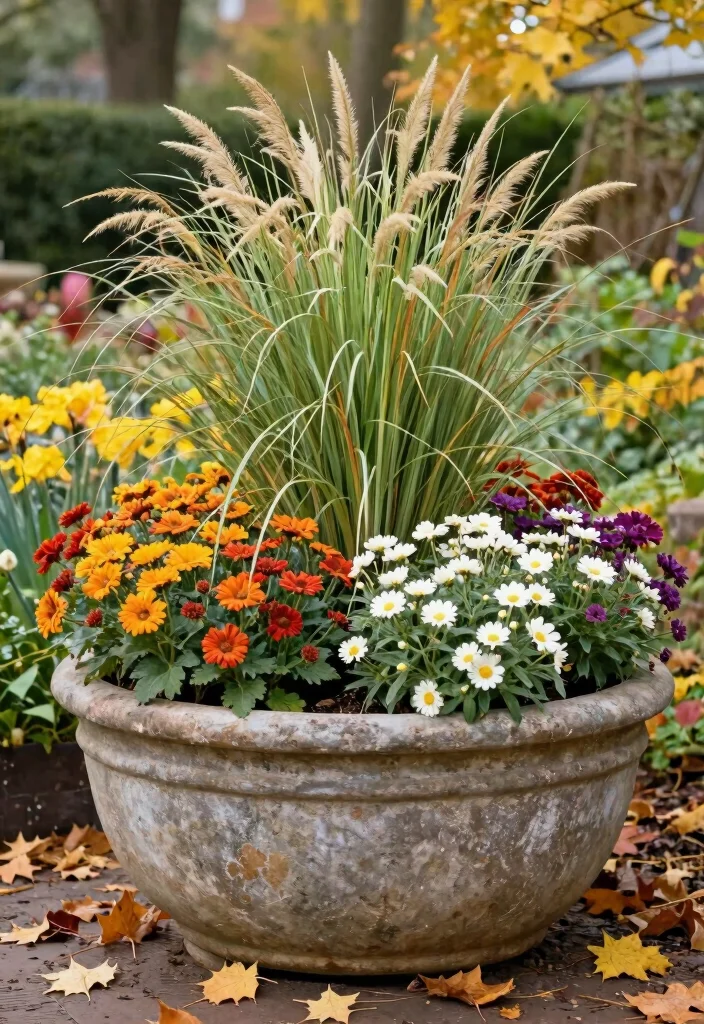 15 Autumn Planter Ideas With Cozy Seasonal Touch 12 15 Autumn Planter Ideas With Cozy Seasonal Touch - 12. Colorful Ornamental Grasses 1