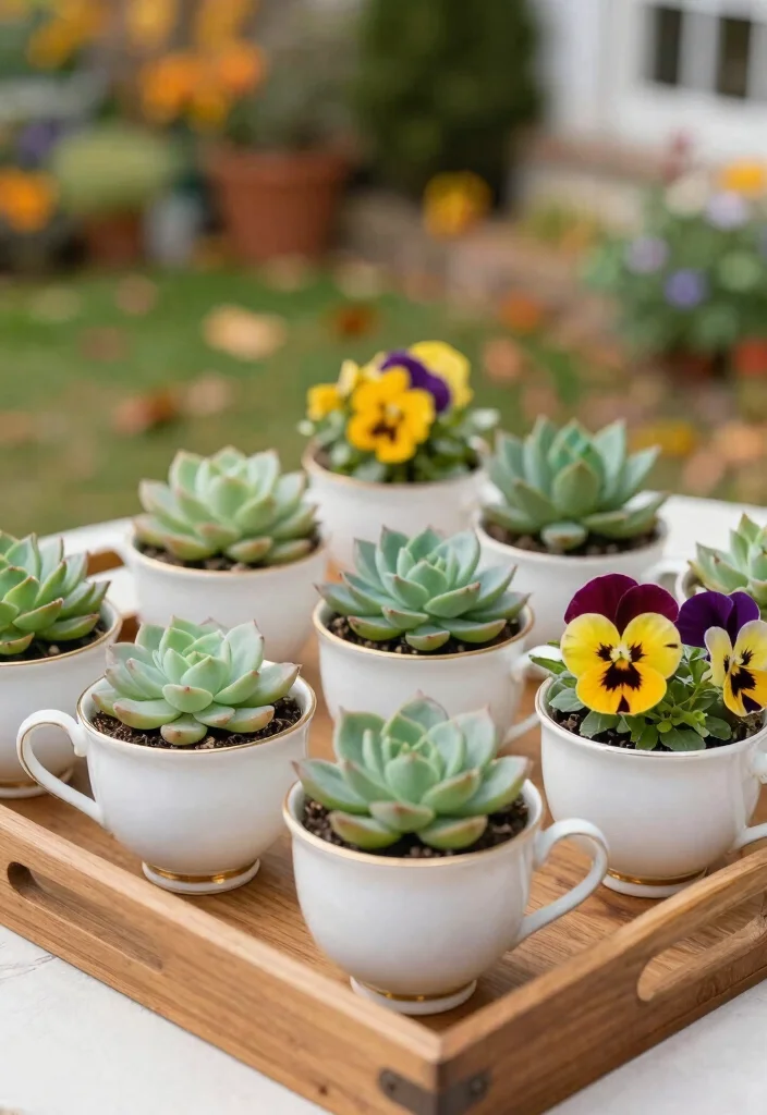 15 Autumn Planter Ideas With Cozy Seasonal Touch 8 15 Autumn Planter Ideas With Cozy Seasonal Touch - 8. Vintage Tea Cups 1