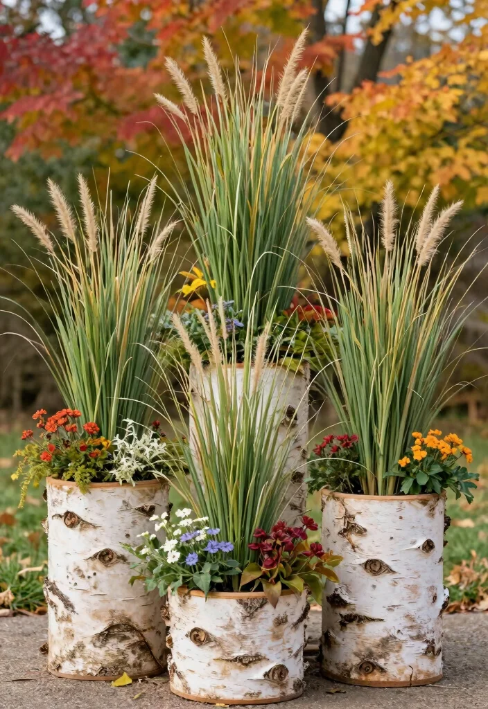 15 Autumn Planter Ideas With Cozy Seasonal Touch 9 15 Autumn Planter Ideas With Cozy Seasonal Touch - 9. Birch Log Planters 1