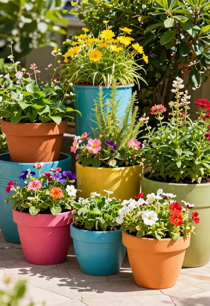 15 Colorful Patio Decorating Ideas That Pop Beautifully - 1. Brightly Colored Planters 1