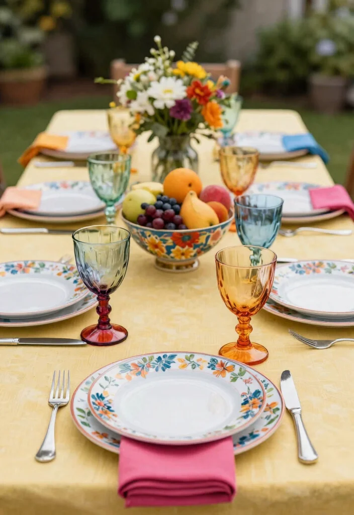 15 Colorful Patio Decorating Ideas That Pop Beautifully - 5. Vibrant Tableware 1