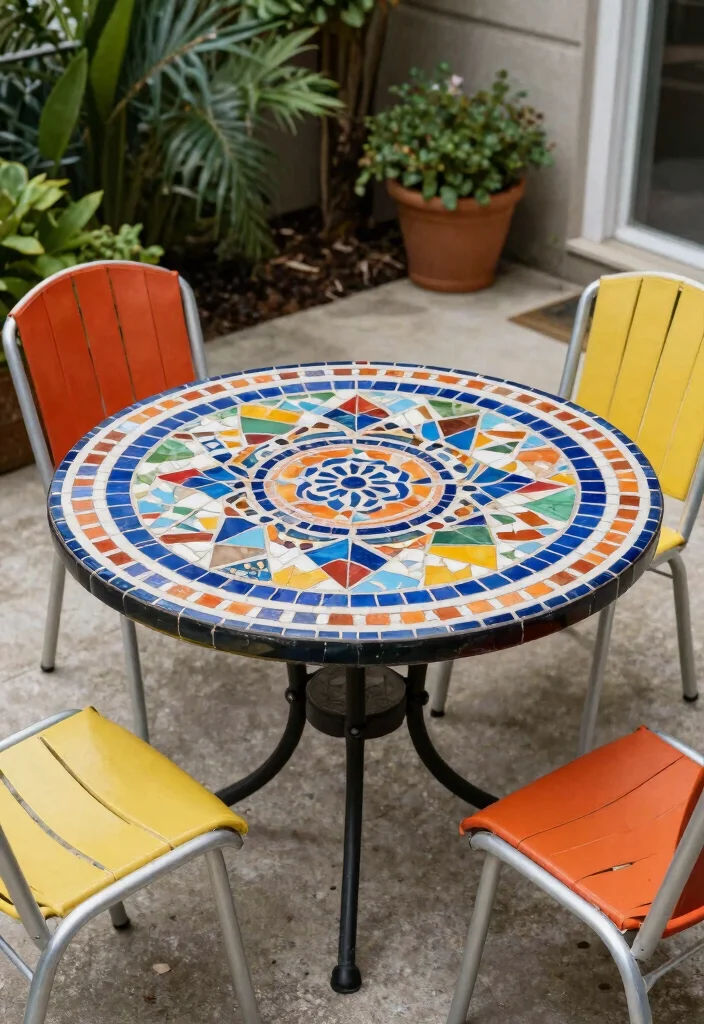 15 Concrete Patio Makeover Ideas With Stunning Results - 10. Create a Mosaic Table 1