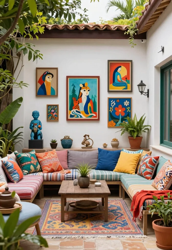 15 Concrete Patio Makeover Ideas With Stunning Results - 14. Incorporate Art and Decor 1