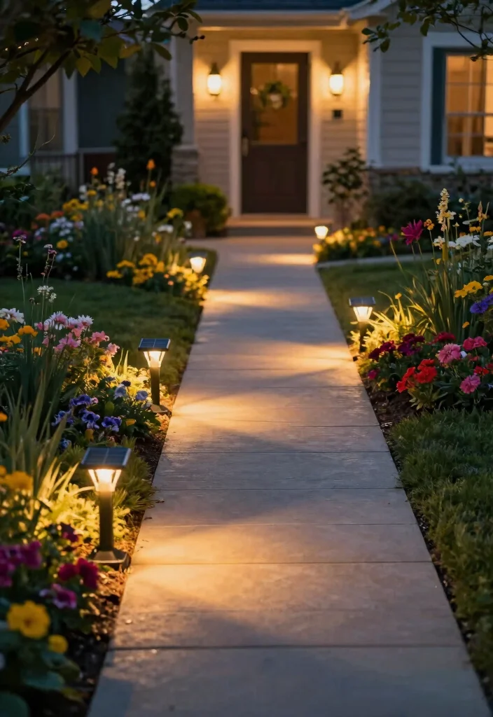 15 Front Yard Lighting Ideas That Boost Curb Appeal at Night - 1. Solar-Powered Pathway Lights 1