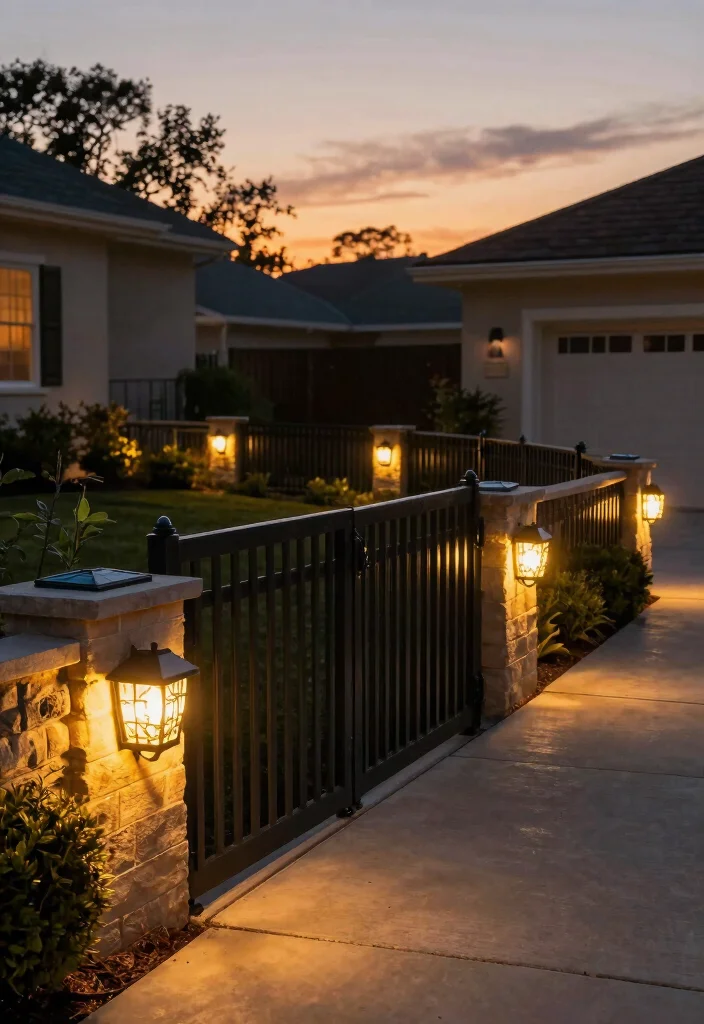 15 Front Yard Lighting Ideas That Boost Curb Appeal at Night - 14. Solar-Powered Fence Lights 1