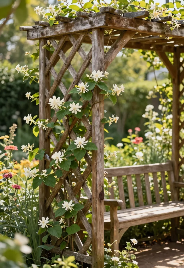 15 Modern Garden Trellis Ideas With Sleek Lines - 2. Rustic Wooden Lattice 1