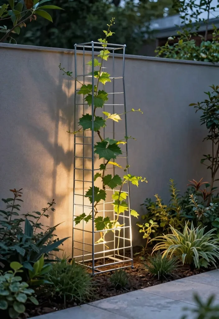15 Modern Garden Trellis Ideas With Sleek Lines - 4. Minimalist Wire Trellis 1