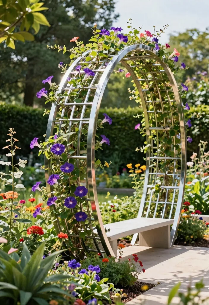 15 Modern Garden Trellis Ideas With Sleek Lines - 5. Curved Steel Trellis 1
