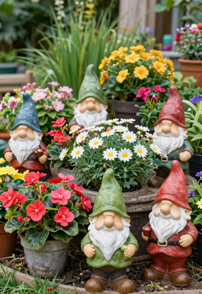 15 Outdoor Fake Flower Pot Ideas With Low Maintenance Charm 15 15 Outdoor Fake Flower Pot Ideas With Low Maintenance Charm - 15. Fun Gnome Planters 1