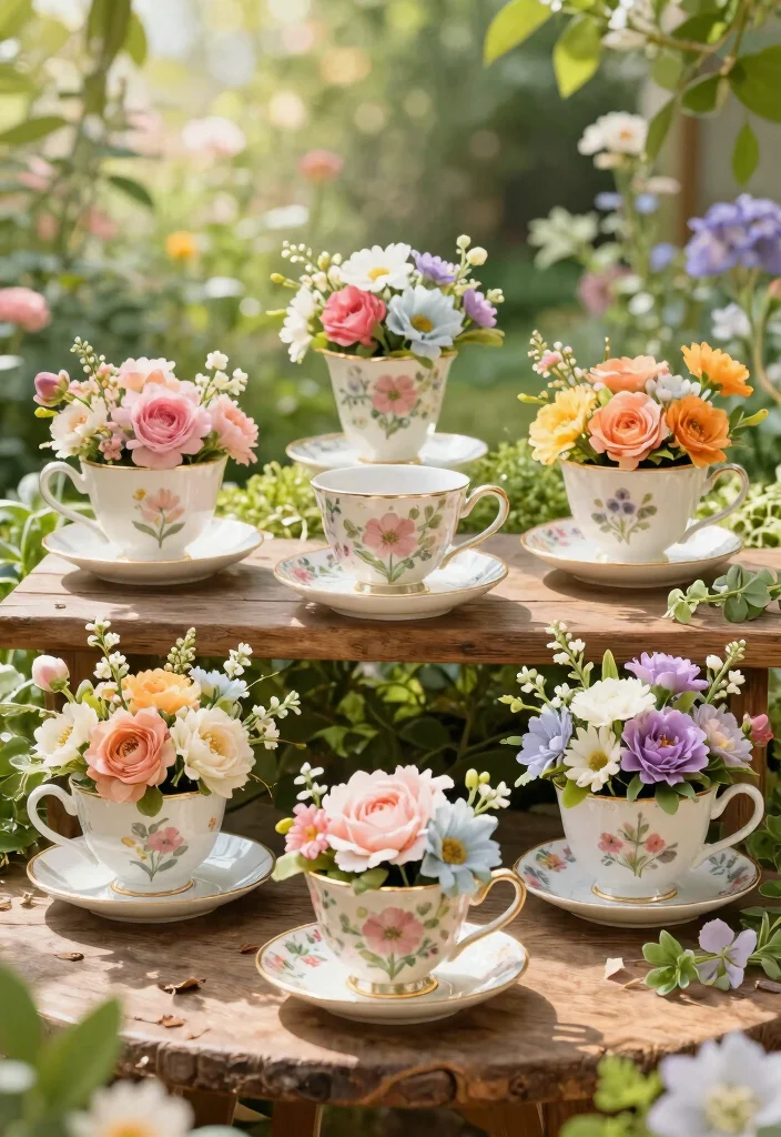 15 Outdoor Fake Flower Pot Ideas With Low Maintenance Charm 5 15 Outdoor Fake Flower Pot Ideas With Low Maintenance Charm - 5. Upcycled Teacups and Saucers 1