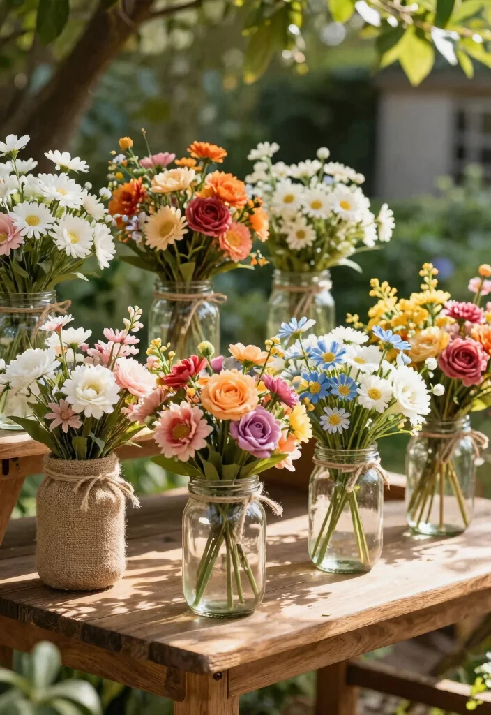 15 Outdoor Fake Flower Pot Ideas With Low Maintenance Charm 8 15 Outdoor Fake Flower Pot Ideas With Low Maintenance Charm - 8. Charming Mason Jar Arrangements 1