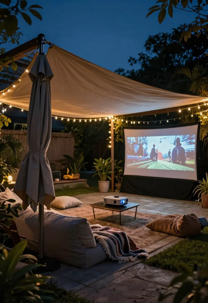15 Pergola With Retractable Canopy Ideas for Flexible Shade - 10. Backyard Movie Night 1