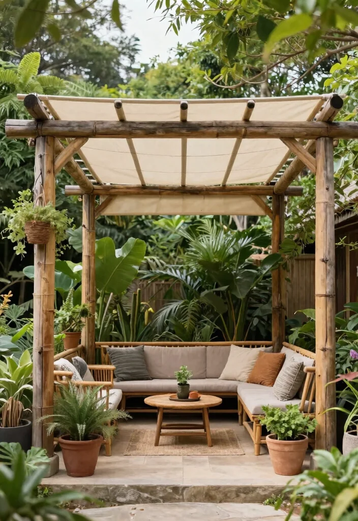 15 Pergola With Retractable Canopy Ideas for Flexible Shade - 14. Nature-Inspired Retreat 1