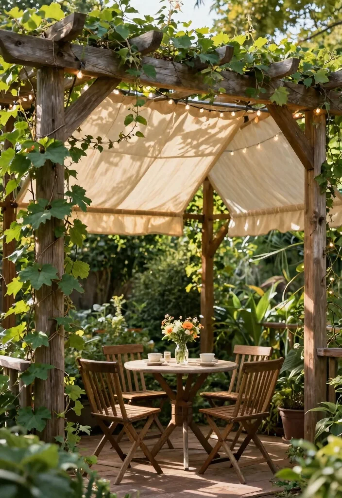 15 Pergola With Retractable Canopy Ideas for Flexible Shade - 2. Rustic Charm with Wooden Beams 1