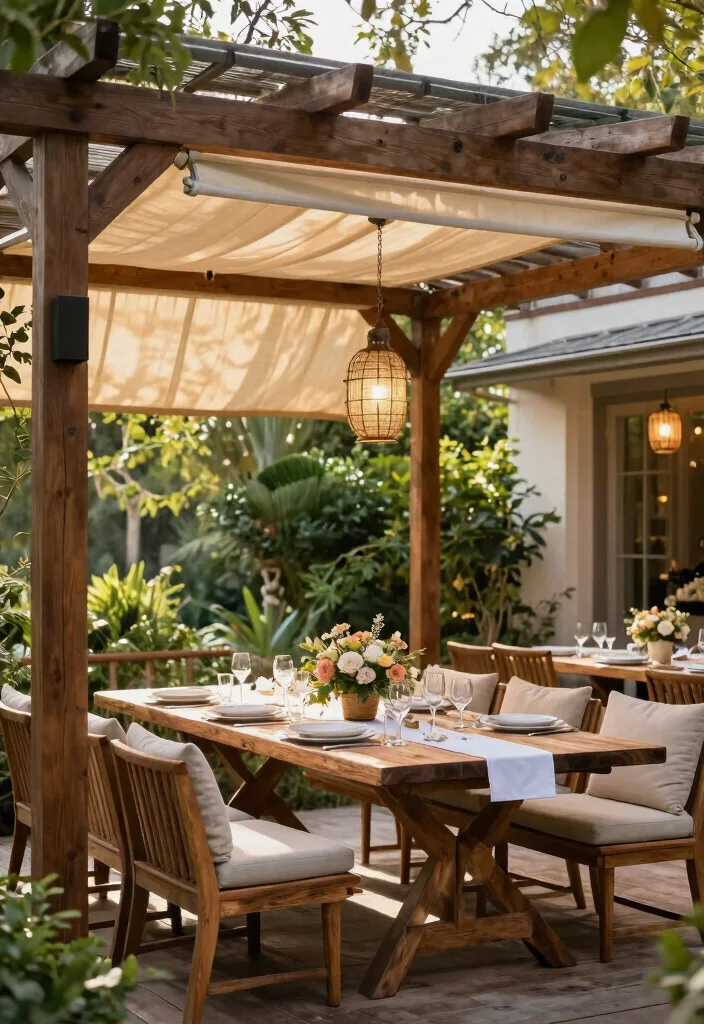 15 Pergola With Retractable Canopy Ideas for Flexible Shade - 4. Elegant Outdoor Dining 1