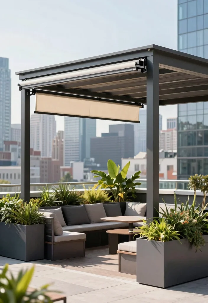 15 Pergola With Retractable Canopy Ideas for Flexible Shade - 9. Urban Oasis 1