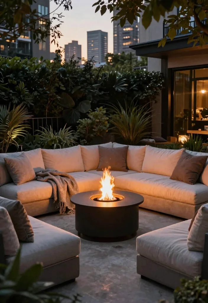 15 Small Concrete Patio Ideas That Feel Cozy & Modern 2 15 Small Concrete Patio Ideas That Feel Cozy & Modern - 2. Cozy Fire Pit Corner 1