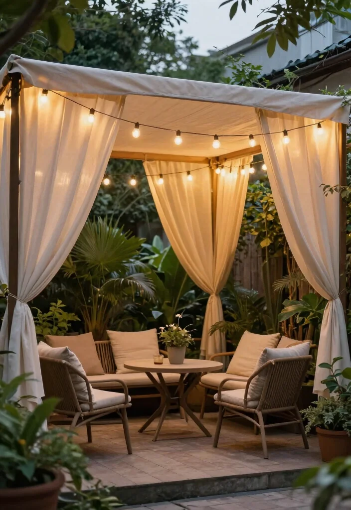 15 Small Concrete Patio Ideas That Feel Cozy & Modern 7 15 Small Concrete Patio Ideas That Feel Cozy & Modern - 7. Cozy Canopy 1