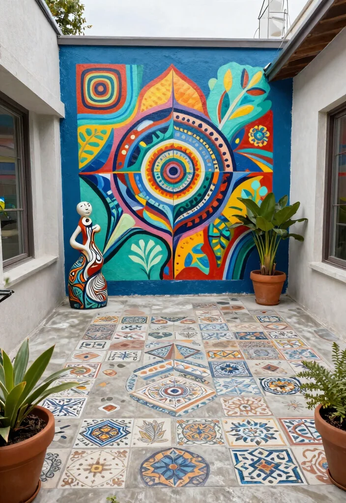 15 Small Concrete Patio Ideas That Feel Cozy & Modern 9 15 Small Concrete Patio Ideas That Feel Cozy & Modern - 9. Artistic Features 1