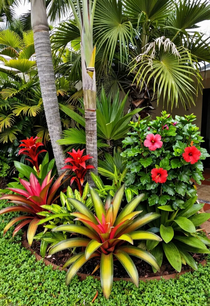 15 South Florida Landscape Ideas Front Yard With Tropical Vibes - 1. Lush Tropical Plant Groupings 1