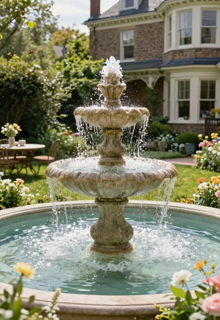 15 Victorian Terrace Garden Ideas With Classic Elegance - 5. Elegant Fountains 1