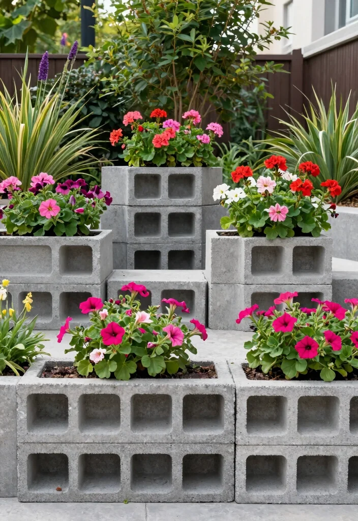 16 Easy Planter Ideas That Look Cute & Creative - 12. Concrete Block Planters 1