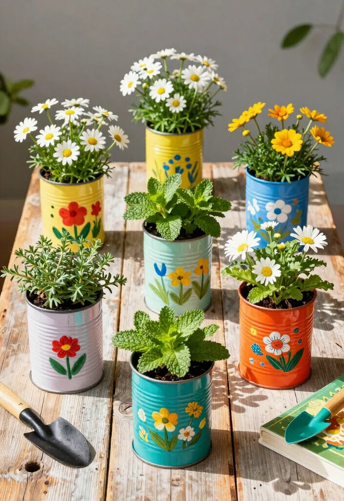 16 Easy Planter Ideas That Look Cute & Creative - 4. Tin Can Planters 1