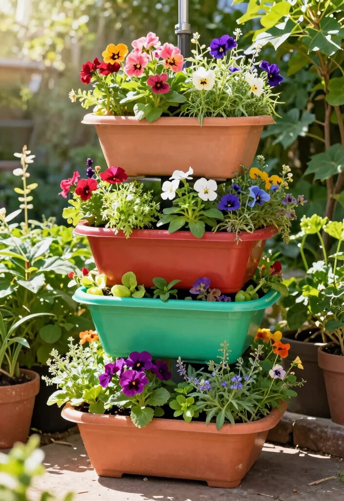 16 Easy Planter Ideas That Look Cute & Creative - 5. Vertical Stack Planters 1