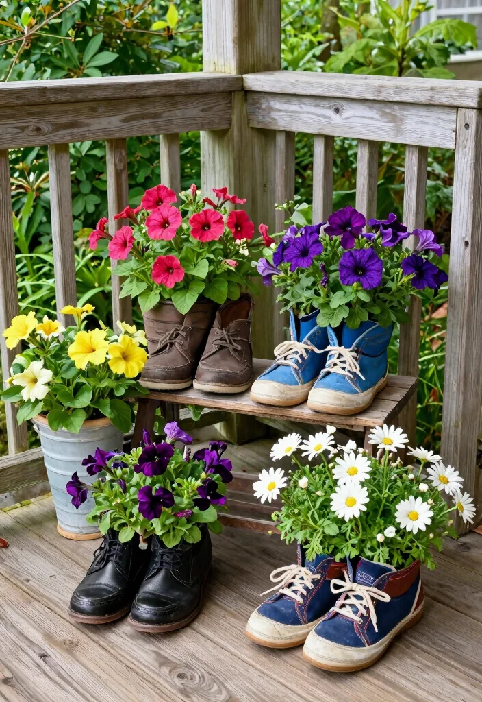 16 Easy Planter Ideas That Look Cute & Creative - 6. Upcycled Shoe Planters 1