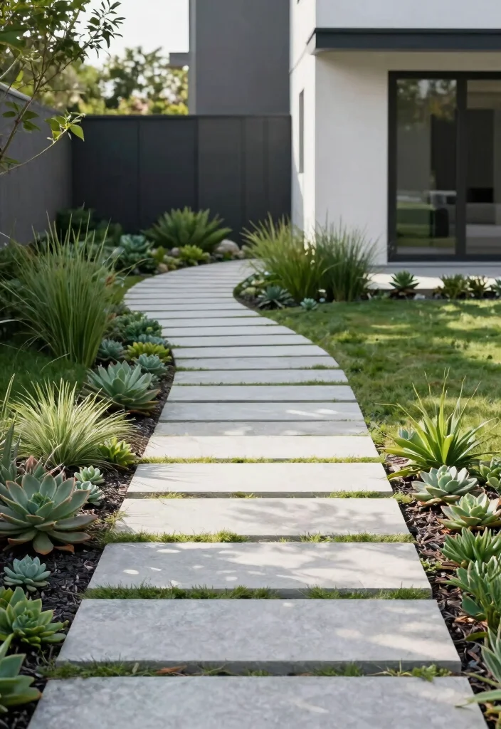 16 Minimal Front Yard Landscaping Ideas With Clean Modern Style - 2. Stone Pathways for a Clean Look 1