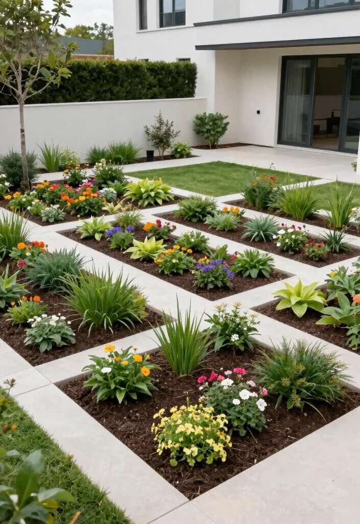 16 Minimal Front Yard Landscaping Ideas With Clean Modern Style - 7. Geometric Planting Beds 1