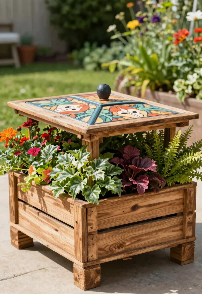 16 Pallet Planter Box Ideas With Rustic Charm 15 16 Pallet Planter Box Ideas With Rustic Charm - 15. Pallet Planter Box with a Decorative Lid 1