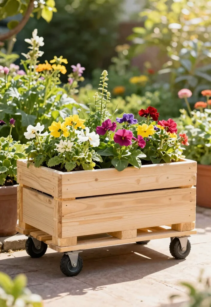 16 Pallet Planter Box Ideas With Rustic Charm 7 16 Pallet Planter Box Ideas With Rustic Charm - 7. Pallet Planter Box on Wheels 1