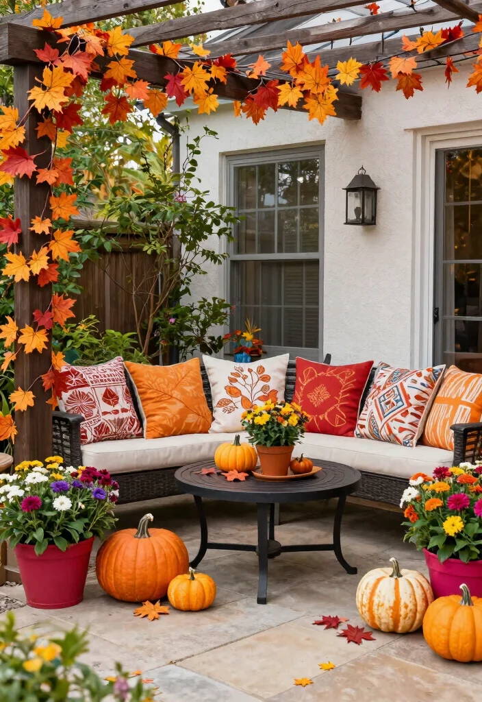 16 Patio Terrace Ideas With Stylish Outdoor Comfort - 14. Seasonal Decor for a Fresh Look 1