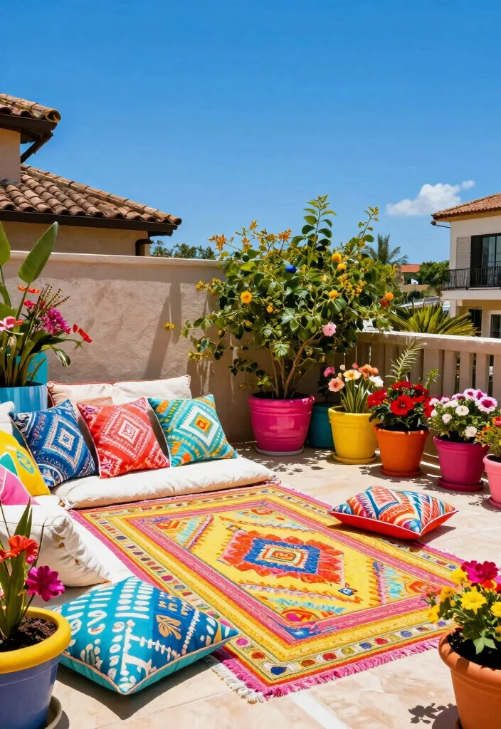 16 Patio Terrace Ideas With Stylish Outdoor Comfort - 4. Colorful Outdoor Decor 1