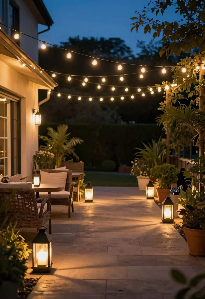 16 Patio Terrace Ideas With Stylish Outdoor Comfort - 5. Outdoor Lighting for Ambiance 1
