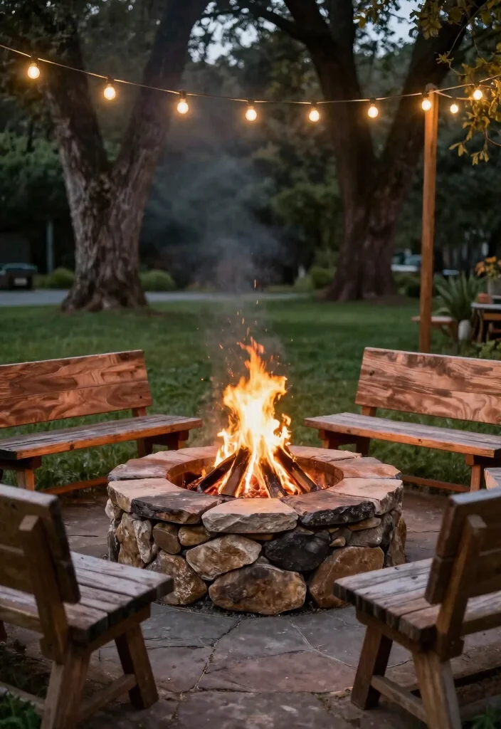 16 Patio in Pietra Ideas With Timeless Stone Charm - 2. Rustic Stone Fire Pit 1