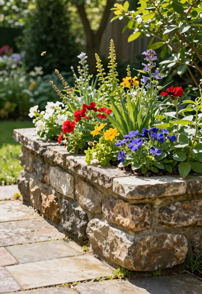 16 Patio in Pietra Ideas With Timeless Stone Charm - 3. Integrated Planters with Stone 1