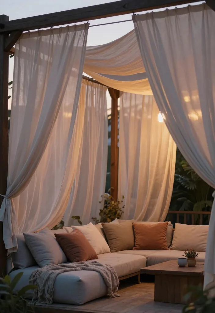 16 Pergola Wall Ideas That Add Privacy & Style - 10. Textured Fabrics for Softness 1