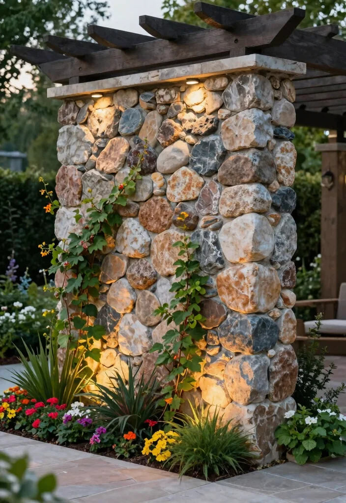 16 Pergola Wall Ideas That Add Privacy & Style - 12. Decorative Stone Walls 1