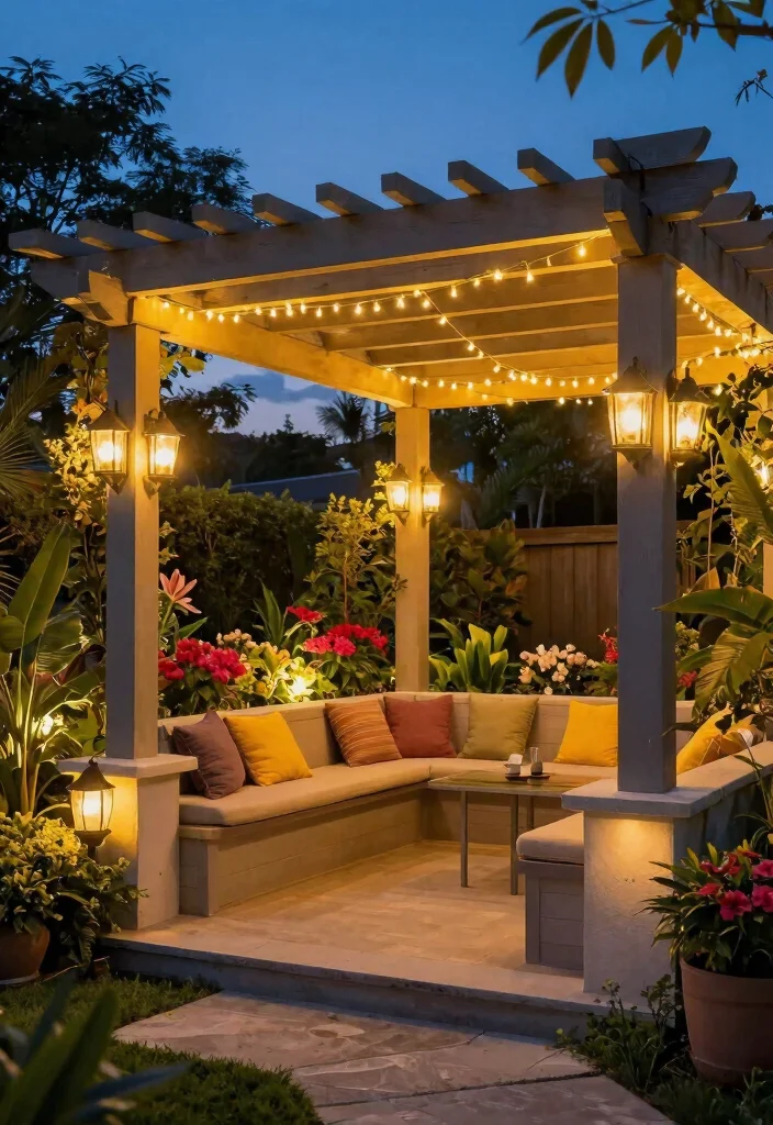 16 Pergola Wall Ideas That Add Privacy & Style - 16. Integrated Outdoor Lighting 1