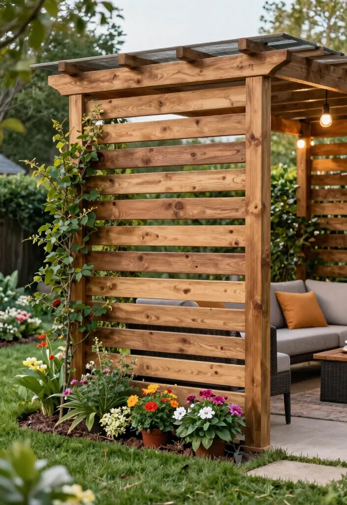 16 Pergola Wall Ideas That Add Privacy & Style - 2. Rustic Wooden Slat Privacy Screens 1