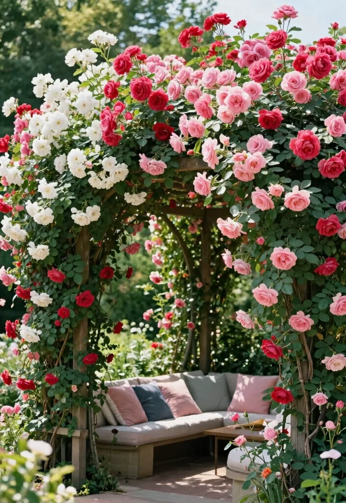16 Pergola Wall Ideas That Add Privacy & Style - 5. Climbing Roses for a Romantic Touch 1
