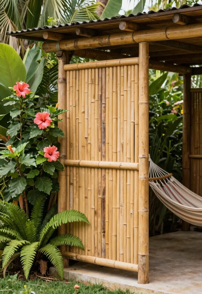 16 Pergola Wall Ideas That Add Privacy & Style - 6. Bamboo Fencing for a Tropical Vibe 1