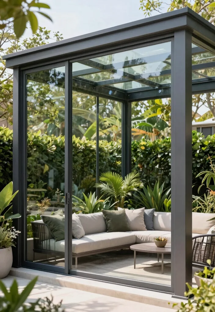16 Pergola Wall Ideas That Add Privacy & Style - 9. Glass Panels for Modern Elegance 1