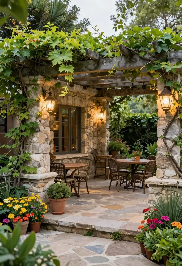 16 Rock Patio Ideas Backyards Will Love 11 16 Rock Patio Ideas Backyards Will Love - 11. Charming Pergola Overhead 1