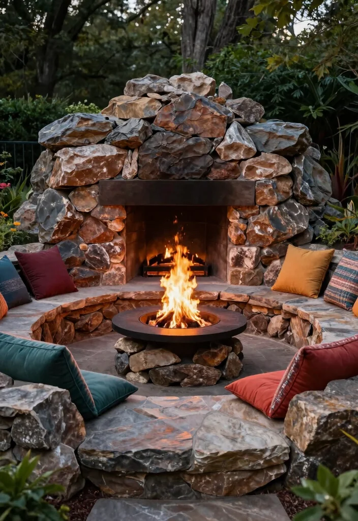 16 Rock Patio Ideas Backyards Will Love 13 16 Rock Patio Ideas Backyards Will Love - 13. Rock-Infused Fire Pit 1