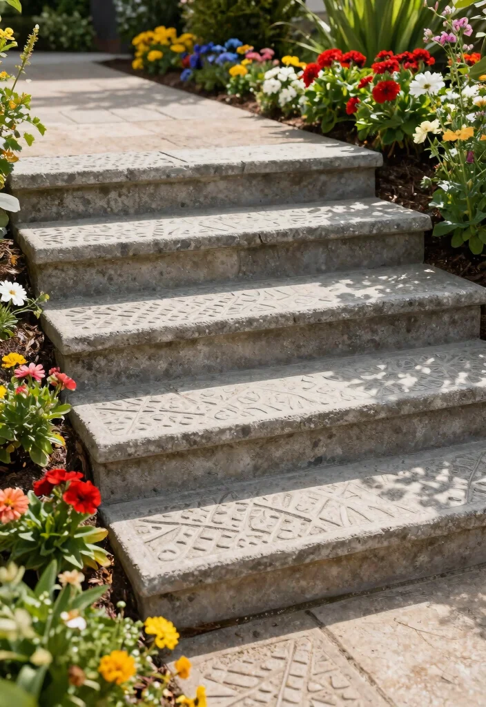 17 Back Door Steps to Patio Ideas With Seamless Flow - 1. Stamped Concrete Steps 1