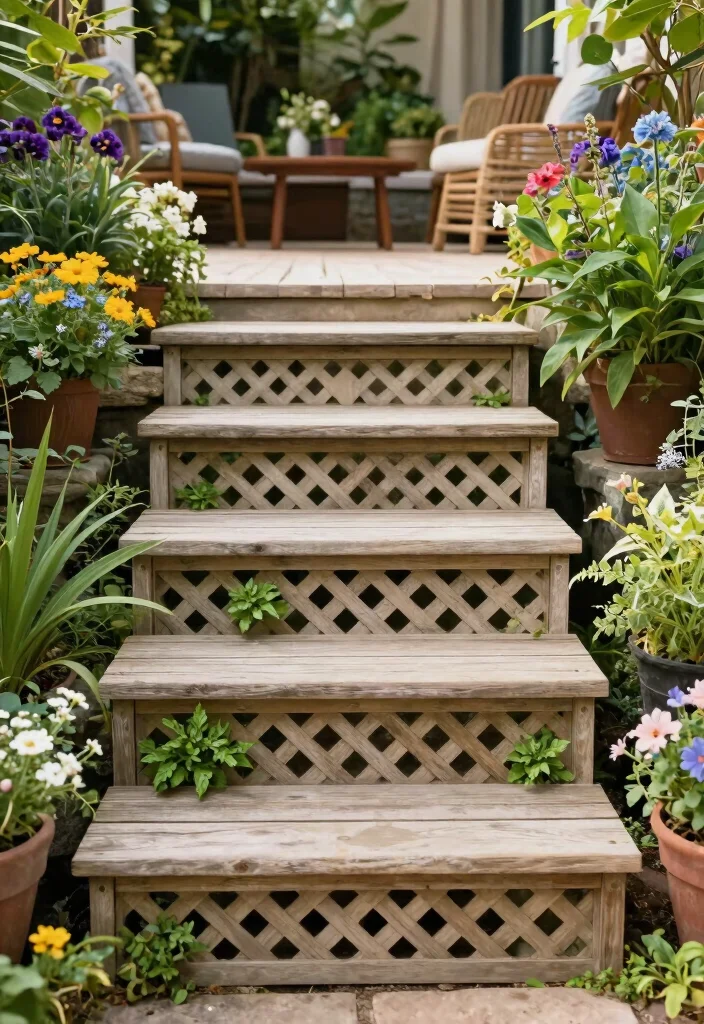 17 Back Door Steps to Patio Ideas With Seamless Flow - 10. Lattice Step Designs 1