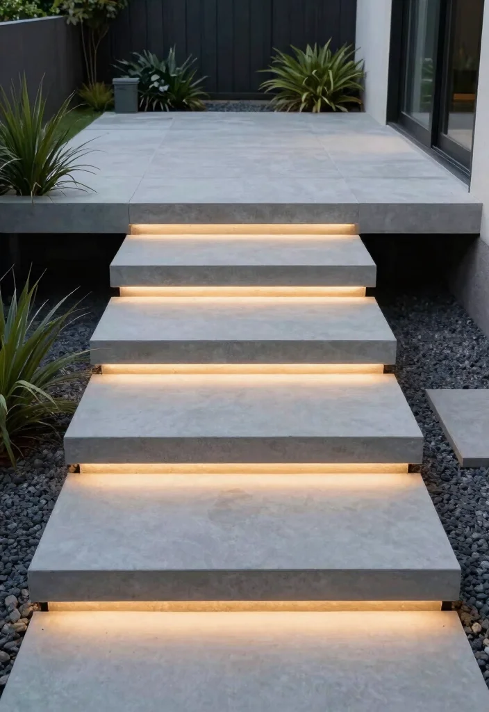 17 Back Door Steps to Patio Ideas With Seamless Flow - 12. Floating Steps 1